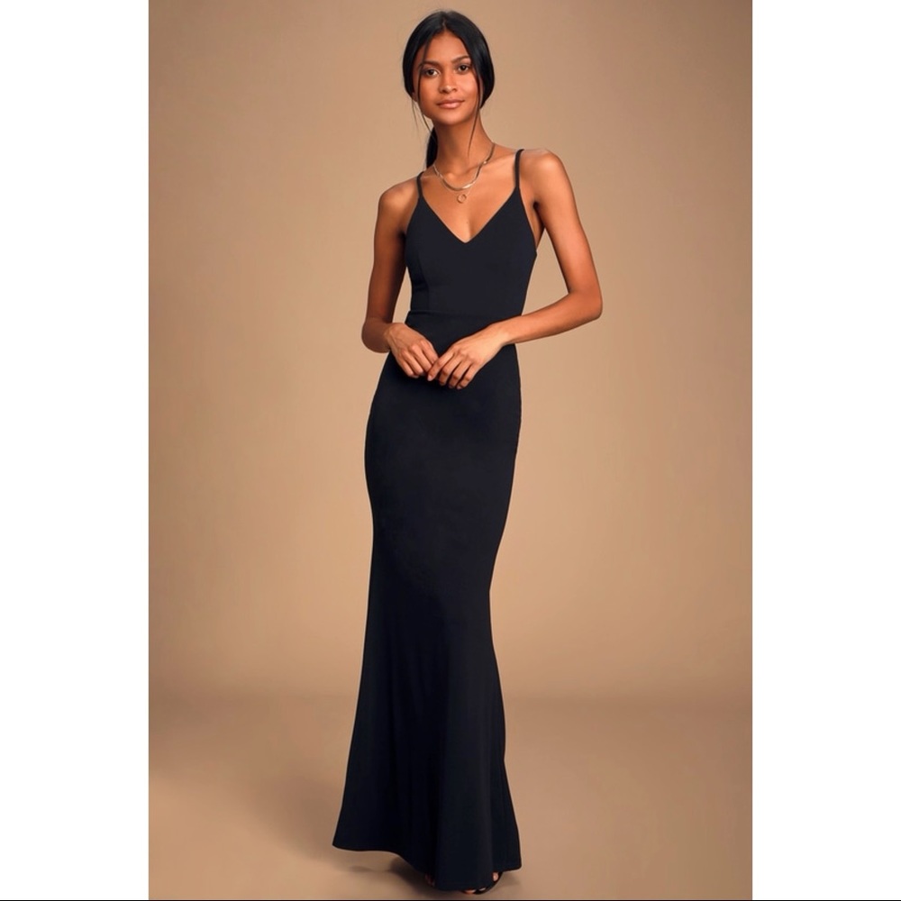 Lulus Moments of Bliss Black Backless Mermaid Maxi Dress XS